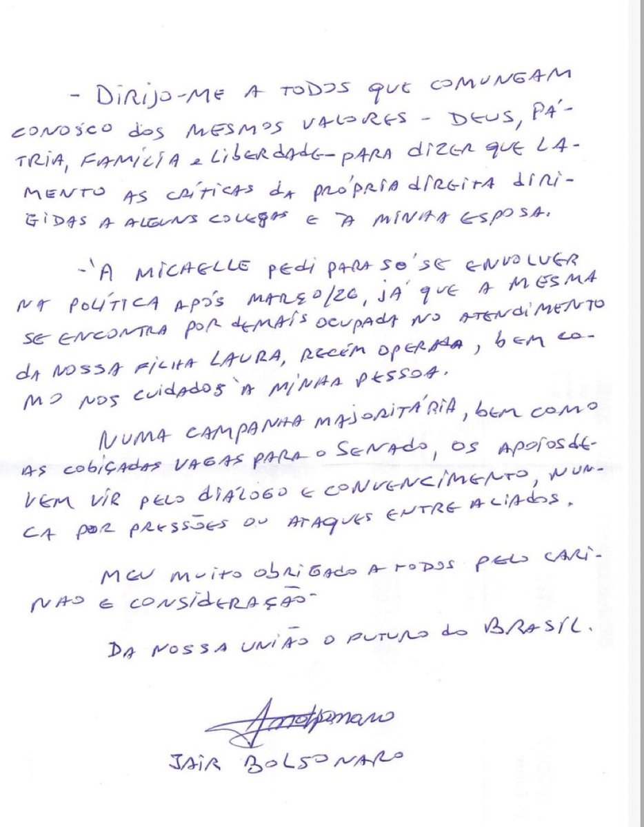 Carta de Bolsonaro à nação brasileira