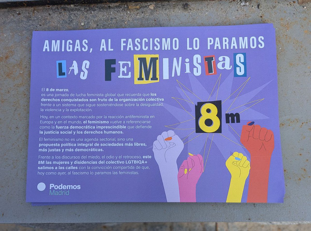 Paseo feminista está mañana para calentar motores.
Nos vemos el próximo domingo en la manifestación 8M porque al fascismo lo paramos las feministas.

#8M2026