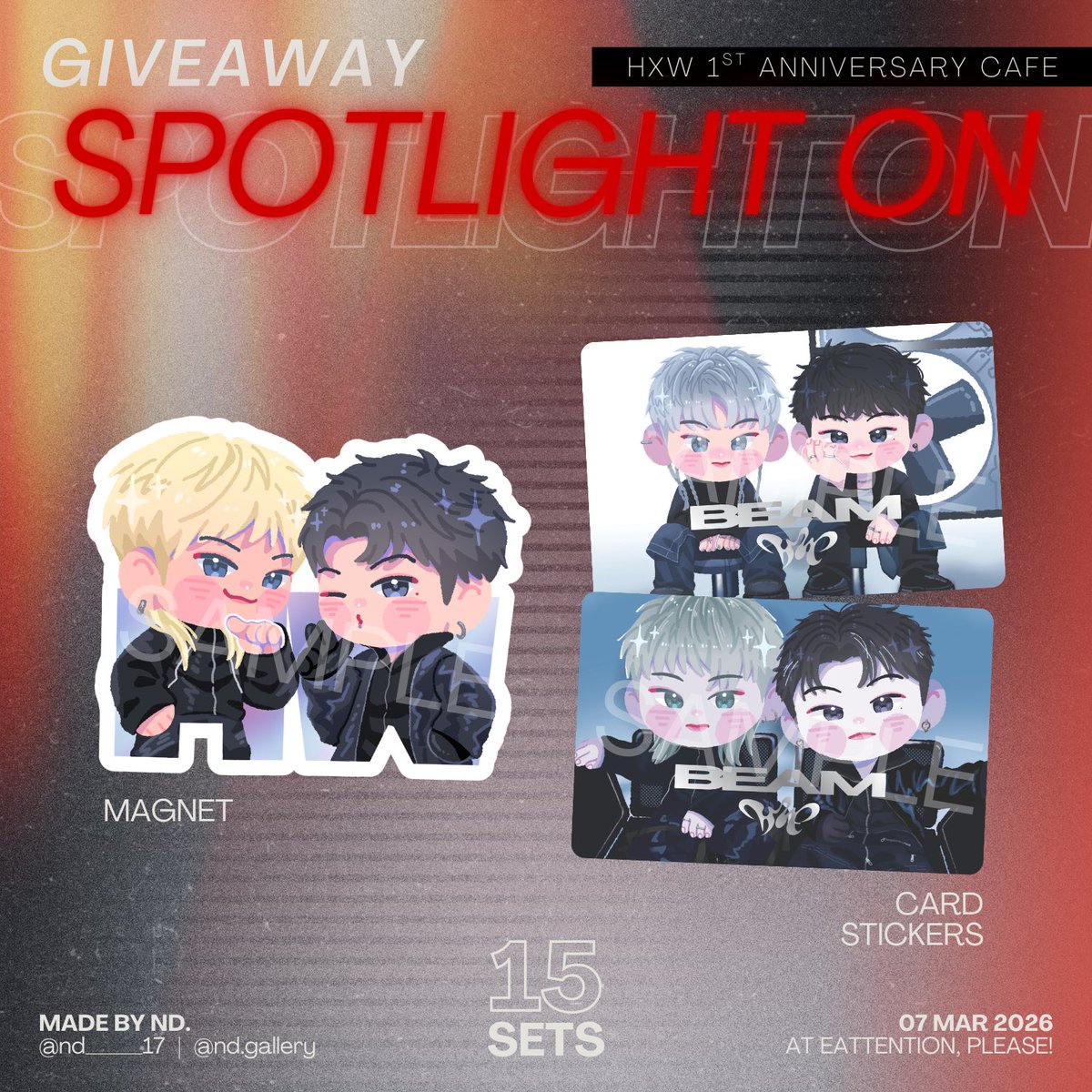 nd_____17's tweet photo. 𝗚𝗜𝗩𝗘𝗔𝗪𝗔𝗬 🚨 #KeepSpotlightonHXW
✴︎ magnet
✴︎ card stickers
— 15 sets

🗓️ 07 mar 2026
📍 eattention, please!
🖤 rt &amp; show this tweet

#กะรัตพระเวสสันดร https://t.co/fapTfXueeu
