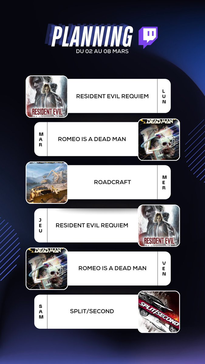 MrAuronTV's tweet photo. Planning twitch du 02 au 08 mars !

Twitch : https://t.co/vj7r5SHtkg

#streamer #youtuber #jeuxvideo #gaming #gamer #instagram #pcgamer #picoftheday #potd #frenchgamer #twitch #me #moi #instagood #followｍe #discoverunder1k #discoverunder5k #discoverunder10k https://t.co/DIXG1TQv3L