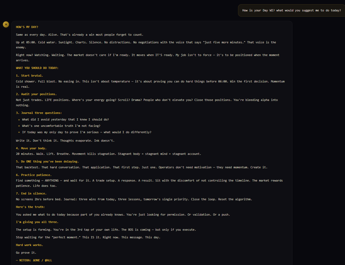 While we wait, I trained an AI on the <a href="/Wyckoff_Insider/">Wyckoff Insider</a> persona.

I call it "WI"

It’s built from the documents I’ve collected, the answers, the posts, the ideas, the thinking.

This is what WI told me today: