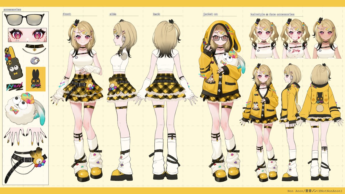 亜音ノンちゃんの新衣装の三面図です🫰 This is Non Anon-chan's