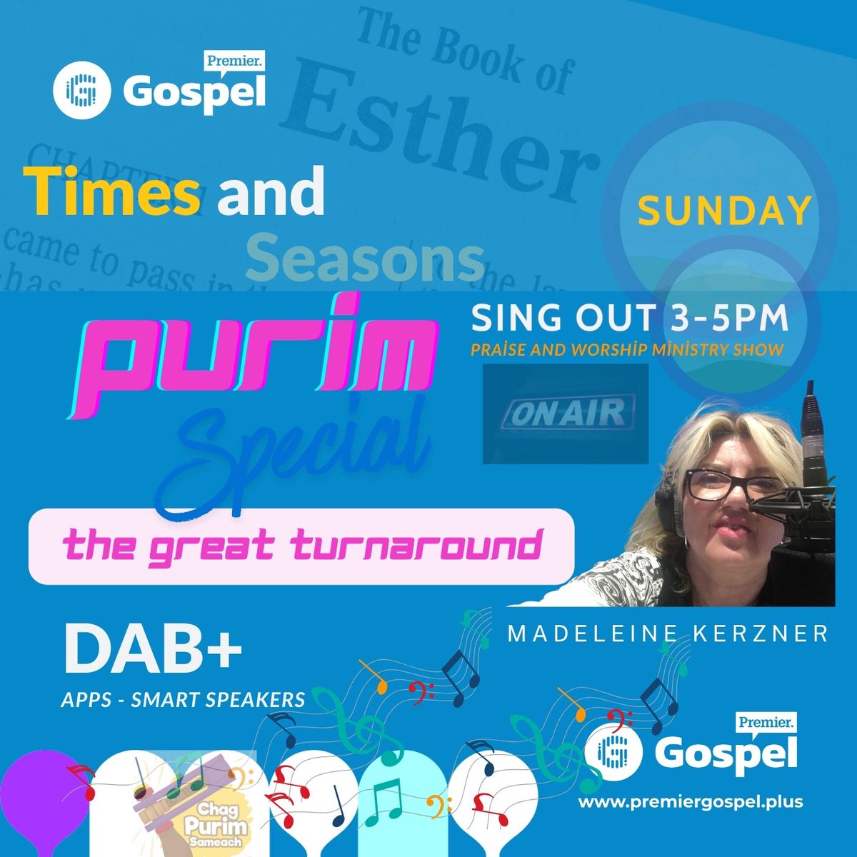MadelineKerzner's tweet image. Today on #singout PURIM Special from the Book of Esther ...
The GREAT TURNAROUND..  FROM 3-5PM Premier Gospel Radio
premiergospel.plus DAB+ APPS SMART SPEAKERS Premier Gospel