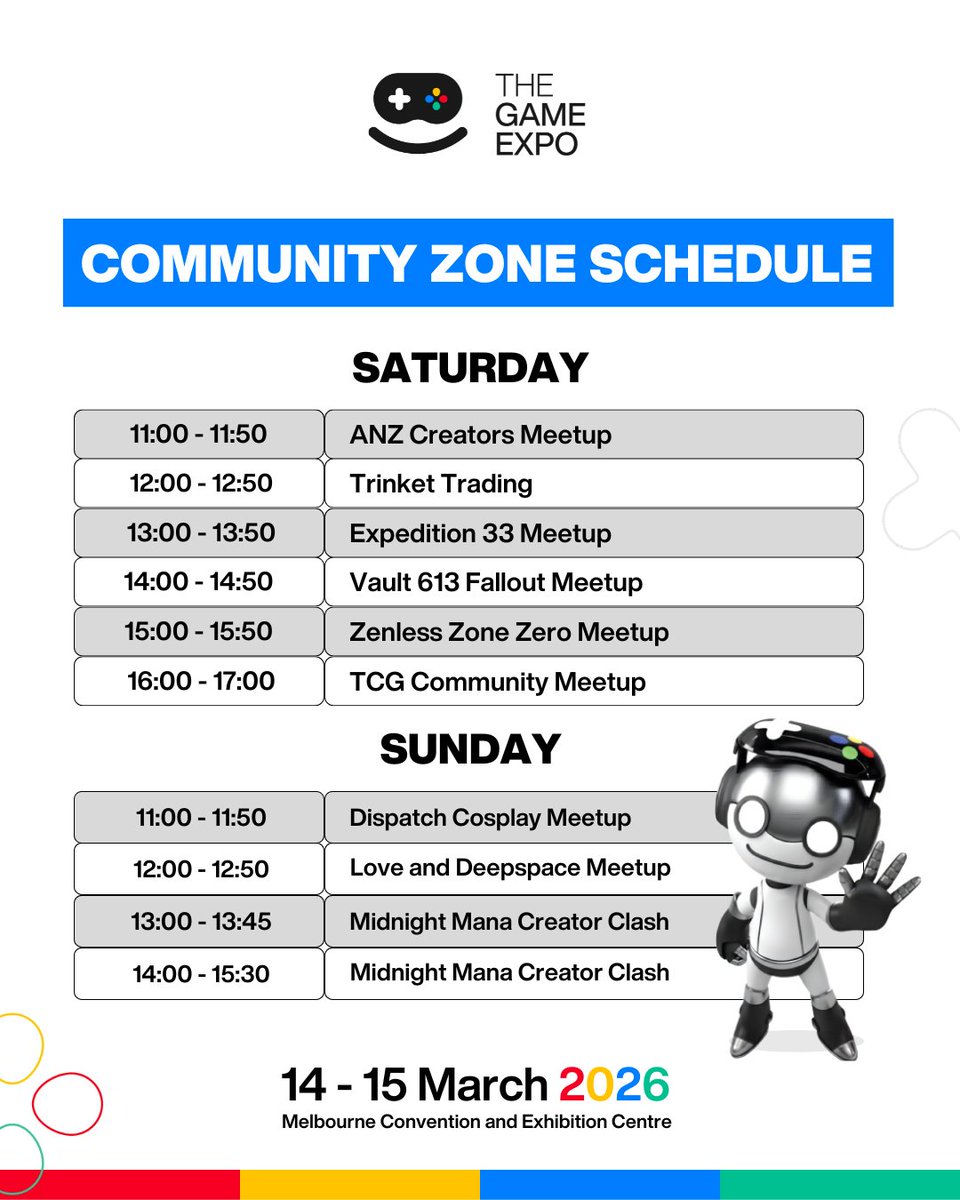 Calling all fandoms: The Community Zone schedule is now live! 🙌
#TGX meetups are the perfect way to meet folks with similar interests so make sure to include these in your schedules!
More info available on the TGX Meetups tab on our website under the event guide💻