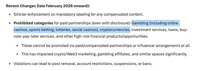 X has officially banned paid promotion of both crypto and gambling

No paid promotion for crypto

No paid promotion for gambling sites

If you break the rules you will get banned

What is Elon Musk doing to X 😭