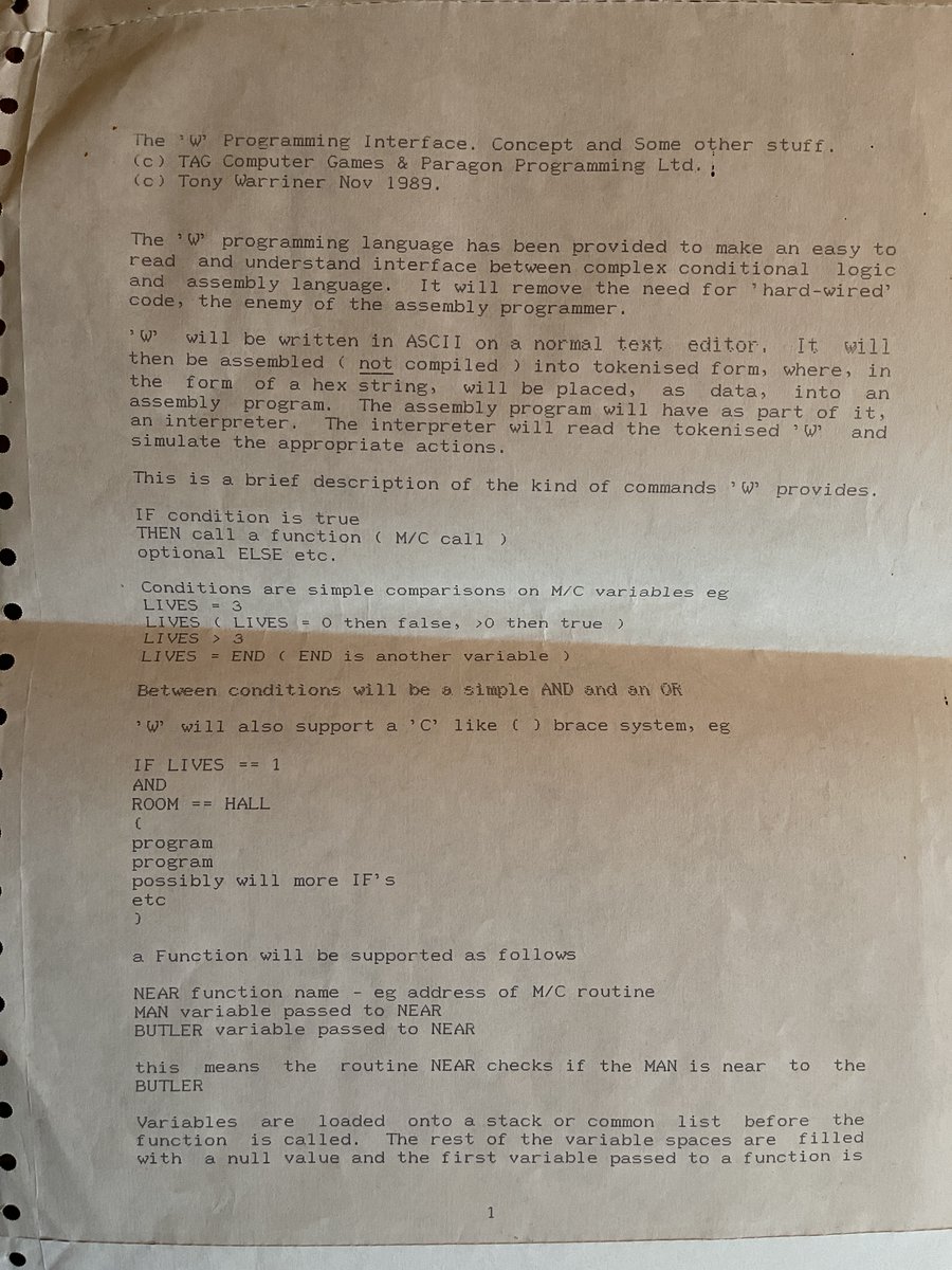 Front page of the spec for the scripting language we came up with back in '89. This became the foundation for Virtual Theatre, and all the Rev games that followed😎 #indiedev #coding #brokensword