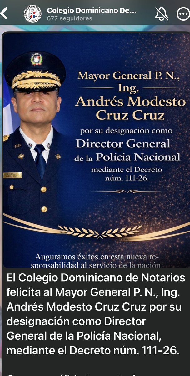 omargenaod3's tweet photo. Colegio de notarios Felícita la designación de nuestro señor Director General , P.N. https://t.co/m6DTguN6ic