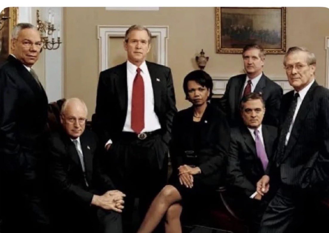 Imagine taking a time machine back to 2001 and telling these guys that the Apprentice host will be the one to bomb Iran.🙏