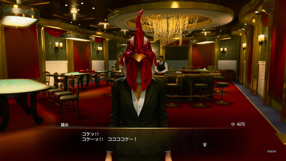 #龍が如くのニワトリ
極３の鶏女さん。
リクルートスーツかな？