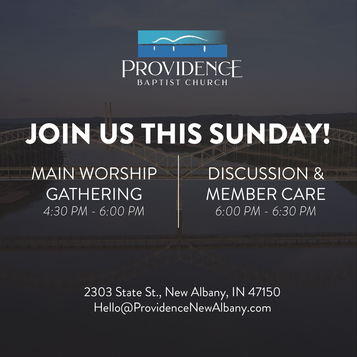 ProvNewAlbany's tweet photo. Looking for a church to gather with? Come join us at 4:30 pm today as we continue in our Gospel study of Samuel! Providence Baptist Church meets in the auditorium of State Street Baptist Church on State Street in New Albany, Indiana. #gosoin #church #comevisit https://t.co/5o8TfFT6Ml