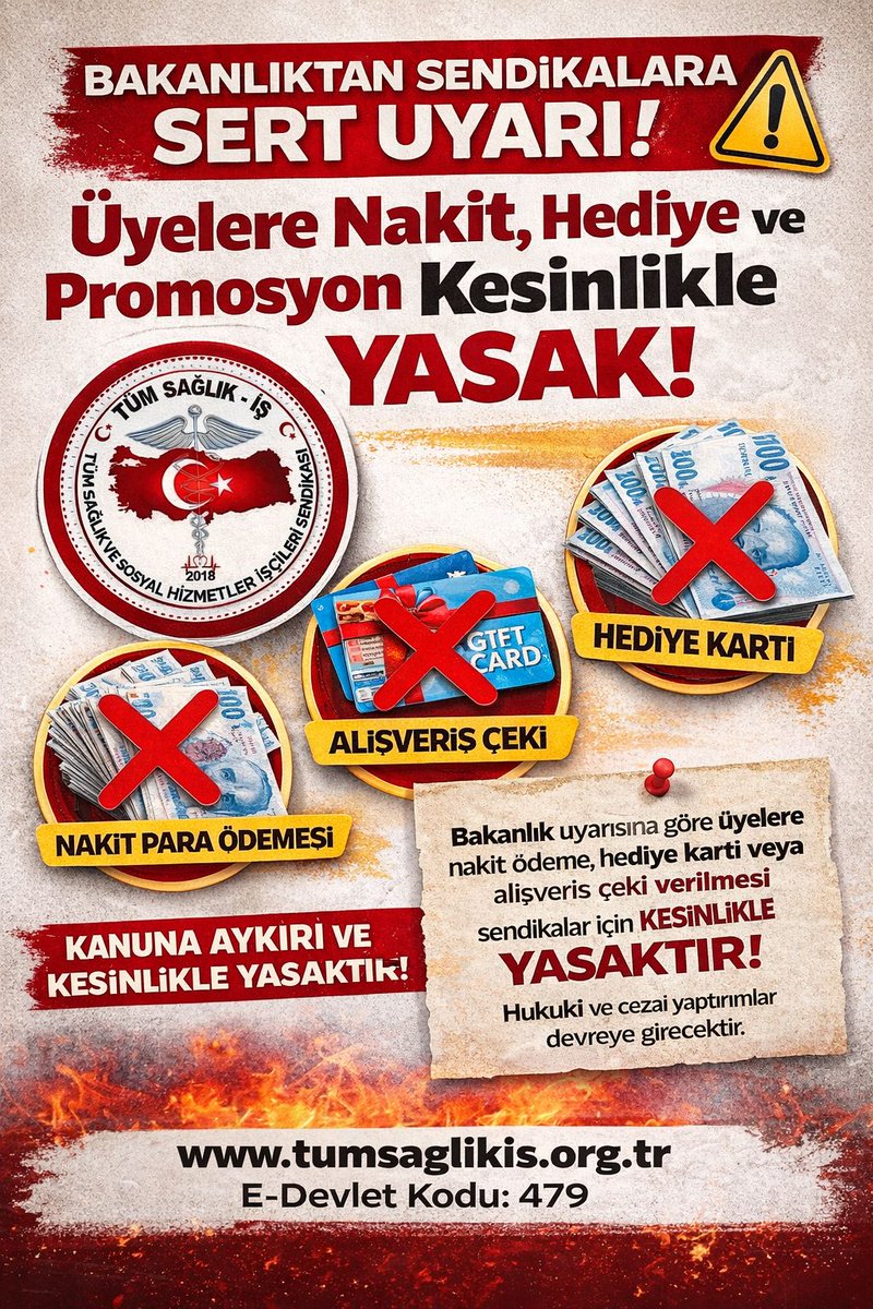 Haklar hediyeyle değil, mücadeleyle kazanılır!
İşçinin iradesi para ve promosyonla satın alınamaz!
tumsaglikis.org.tr