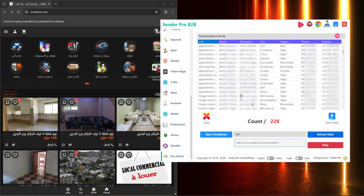 اخواتنا وأصحابنا مسوقين الجزائر ❤️
من أكتر الطلبات اللي كانت بتوصلنا الفترة اللي فاتت ، إننا نضيف موقع OuedKniss ضمن منصات برنامج استخراج الداتا B2B
وطبعًا طول ما الطلب جاي من عملائنا يبقى لازم نسعي للتنفيذ 👌

بفضل الله تم إضافة أداة جديدة لاستخراج البيانات من موقع وادكنيس