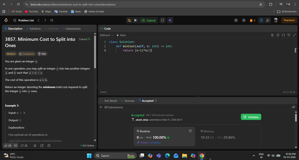 _deep_star's tweet photo. Hello All, I completed #Day789 of #365DaysofCode Challenge with @scaler_official

Question: Minimum Cost to Split into Ones

discord link: https://t.co/KZjzYqsRFf 

#letsconnect #potd #scalerdiscordcommunity #codewithscaler #365daysofcodescaler #365DaysofCode https://t.co/cZUwB25Vdh