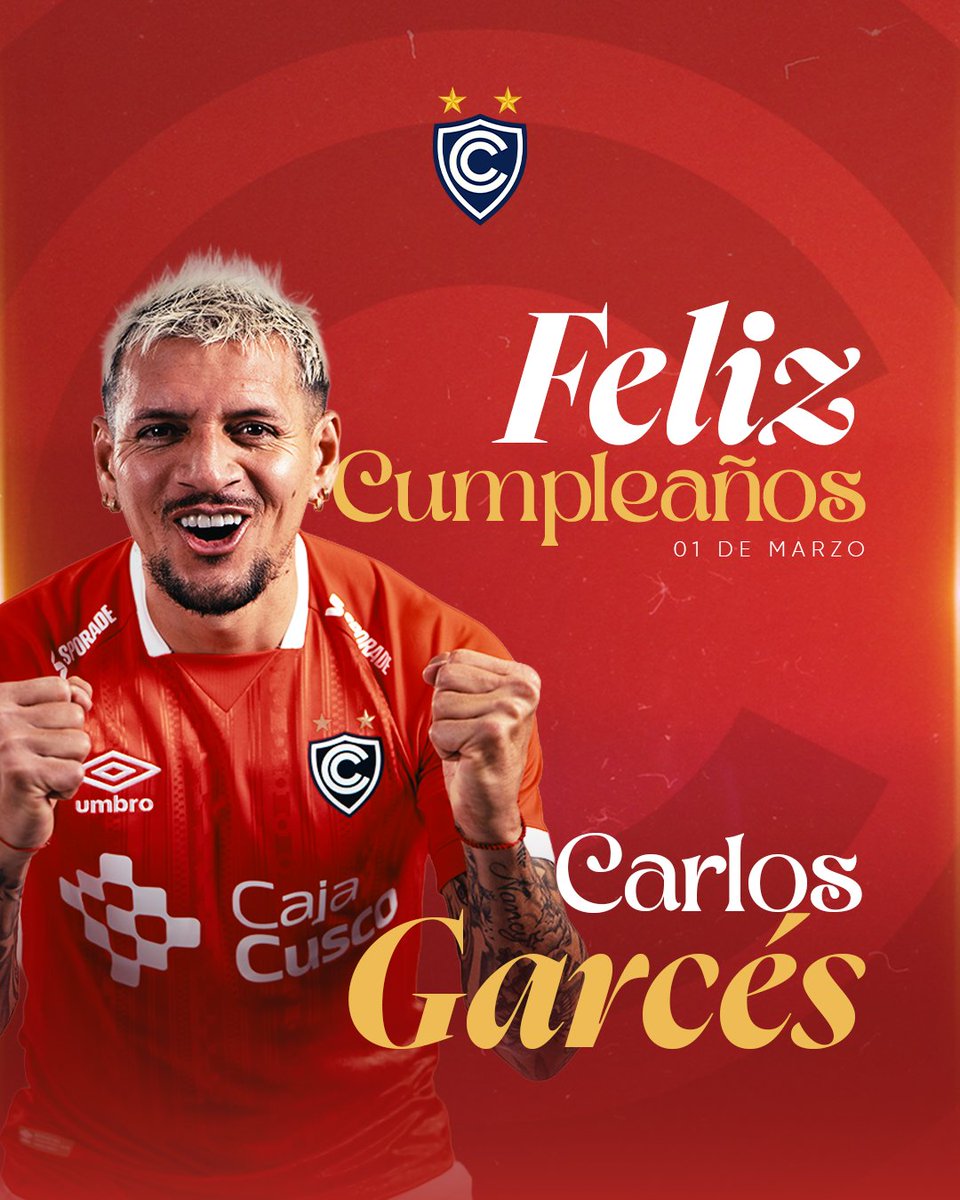 Club_Cienciano's tweet photo. ¡𝗙𝗘𝗟𝗜𝗖𝗜𝗗𝗔𝗗𝗘𝗦, 𝗖𝗔𝗥𝗟𝗢𝗦! 🎉
Saludamos afectuosamente en el día de su cumpleaños a Carlos Garcés, futbolista del primer equipo. https://t.co/hzzHq5aOFU