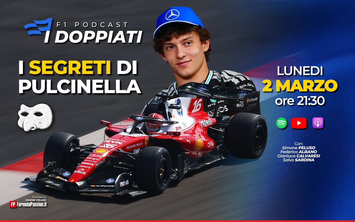 FormulaPassion's tweet photo. Ci siamo: manca poco all'esordio della #Formula1 a Melbourne e finalmente scopriremo i reali valori in campo (qualora non si sappiano già 👀).

Vediamo insieme quali sono le ultime novità a ridosso della prima gara del 2026, dalla questione motore #Mercedes alla nuova regola sul Parco Chiuso in caso di pioggia alla modifica (l'ennesima) del format per il #MonacoGP.

Spazio immancabile per i pronostici (anche ai vostri) e ad alcune "burning questions" che metteranno un po' di pepe a questa vigilia sempre più agli sgoccioli.

Vi aspettiamo STASERA IN DIRETTA come sempre con @PelusoF1, @Fred__18 e le sue telemetrie, @gianlucalva e @Salvuss 🕤⏰

🔵 Preparate le bandiere blu: i Doppiati stanno tornando!

#F1 #F1Podcast #AusGP