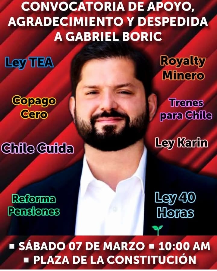 Él cumplió las promesas que la derecha le permitió. 
Defendió nuestra soberanía y nunca fué servidor de Triump, condenó las aberraciones de Israel y sin miedo dijo que eran unos asesinos. 
Él es Gabriel Boric Font 
<a href="/GabrielBoric/">Gabriel Boric Font</a>