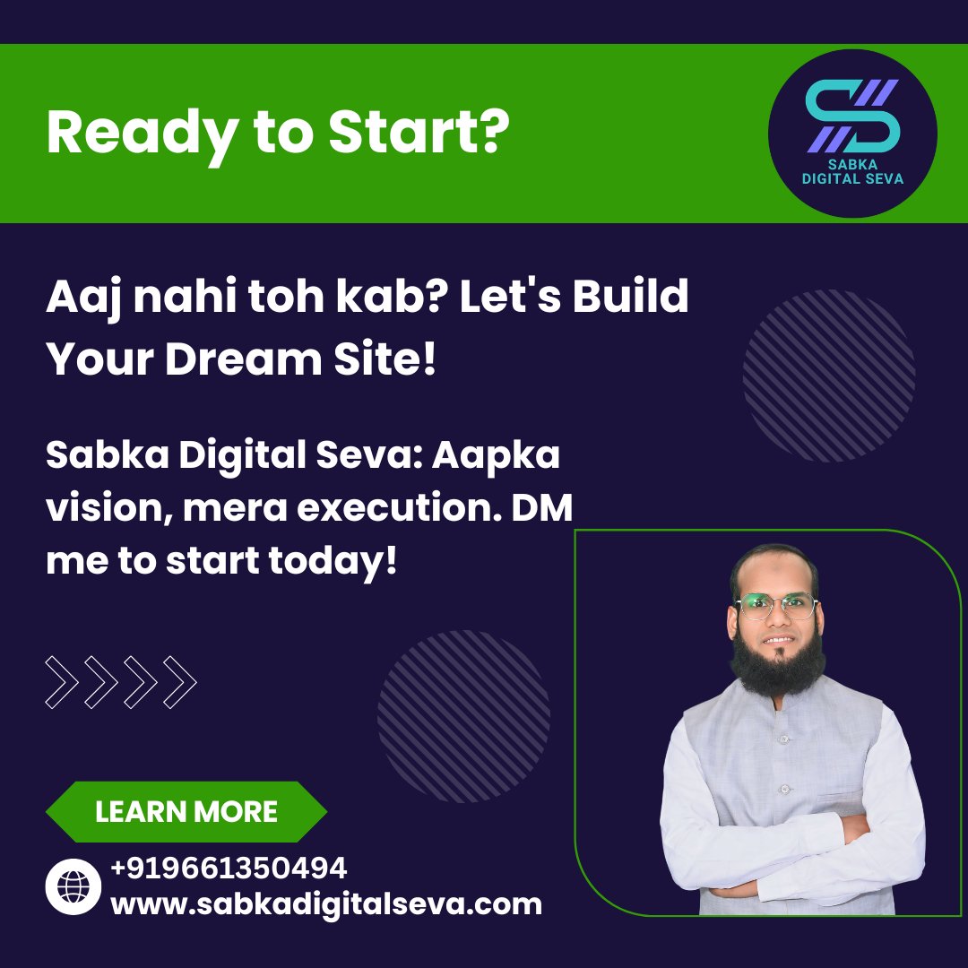 Sabkadigitalsev's tweet image. Ab aur intezar mat kijiye. Ek message aapki brand value badal sakta hai. 📩 DM "START" to begin your journey today!#CallToAction #WebDevelopment #DigitalSuccess #SabkaDigitalSeva #AbulQuais #FinalPush