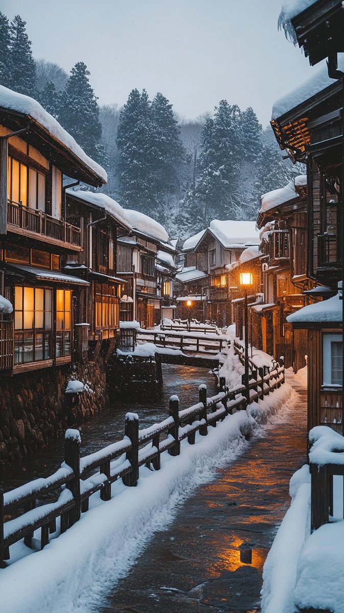 DreamJapanwk's tweet photo. The real-life hot spring town that inspired Spirited Away 🏮❄️

Ginzan Onsen in winter — wooden ryokan glowing in the snow, steam drifting through the silence. It feels like stepping into Chihiro's world.

📍 Ginzan Onsen, Yamagata, Japan
#GinzanOnsen #SpiritedAway #千と千尋の神隠し #HiddenJapan #JapanTravel #DreamJapan #SecretJapan #Ghibli