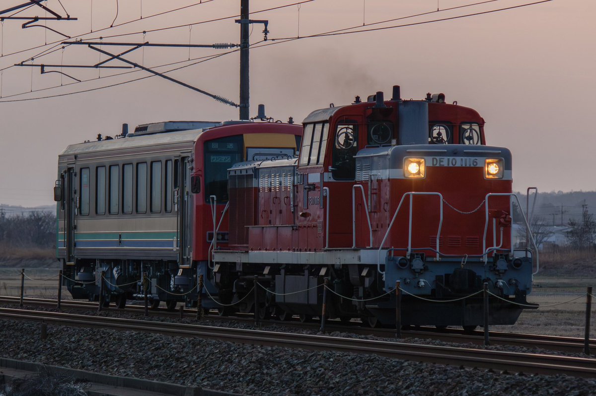 Moto_TRJ's tweet photo. 2026 3/1  IRいしかわ鉄道 動橋-粟津
配9221レ 後藤出場配給
DE10-1116+ キハ120-349 https://t.co/CL7HiYAVOI
