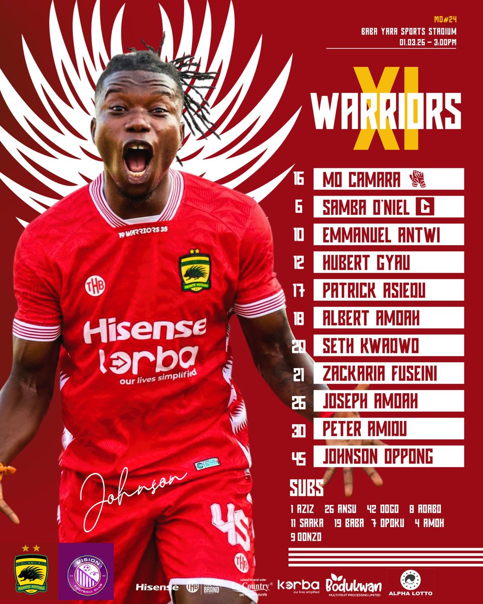 AsanteKotoko_SC's tweet photo. Announcing our team to face Vision FC.

#GPLMD24 
#KotokoVision https://t.co/TaCoTqvR6p