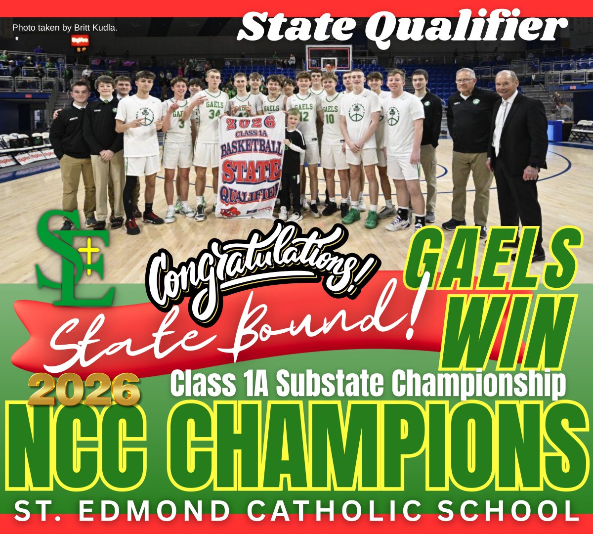 SEGaels's tweet photo. We’re going back to State over Spring Break and we hope you will be in the stands to cheer on our St. Edmond Boys Basketball team! What an amazing season! Good Luck Gaels! #letsgettheselast2wins #statequalifier #statebound #gogaels #2morewins https://t.co/62V69iZkrG