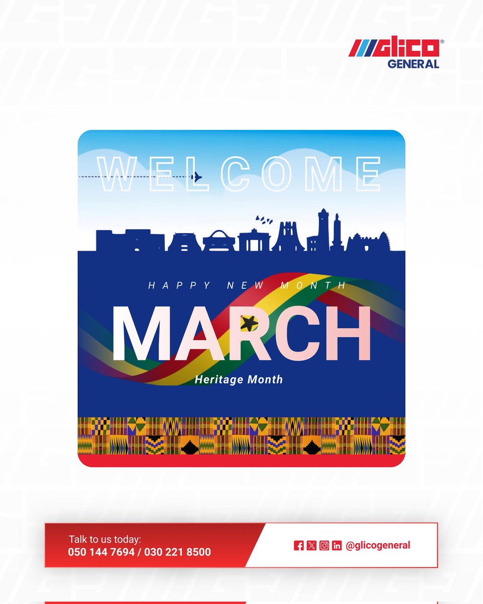 Glicogeneral's tweet image. Happy New Month 🇬🇭
Cheers to our Heritage Month full of strength, culture and the resilience to stay protected together. 

#glicogeneral #march #HappyNewMonth #Heritage #HeritageMonth2026