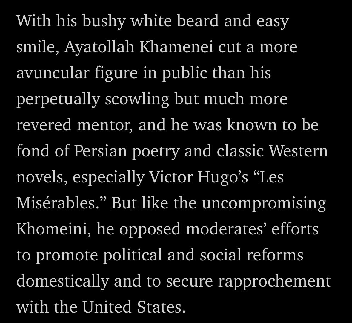 I, for one, will always remember the Ayatollah for his "bushy beard and easy smile."

washingtonpost.com/obituaries/202…