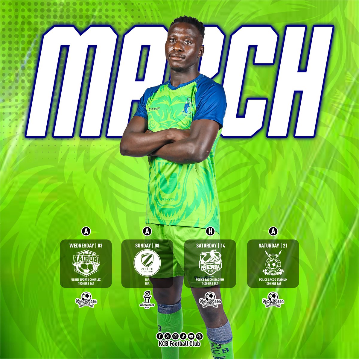 KCBFootball's tweet photo. 🗓️ Three SportPesa League matches &amp; a Round of 16 Mozzart Bet Cup fixture on the duty roster this March. https://t.co/vsFJ6jbrBX