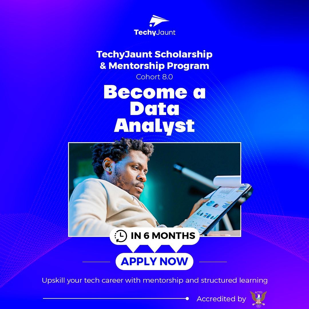 TechyJaunt's tweet photo. Ready to land high-paying jobs in tech? 

Here’s a SCHOLARSHIP for you

Learn High Demand Tech skills, plus Mentorship from Top Experts 

Closes soon | APPLY FOR FREE 👇