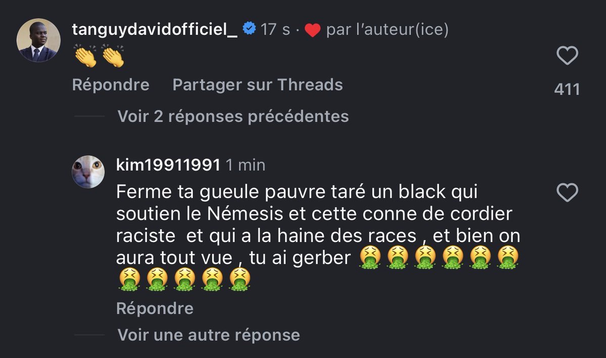 tanguy_france's tweet photo. Faut quand même être bel imbécile pour accuser Alice  Cordier et Némésis de racisme tout en me qualifiant de « pauvre taré black ».

Je pense vraiment qu’ils le font exprès. https://t.co/lrqq4nGcK2