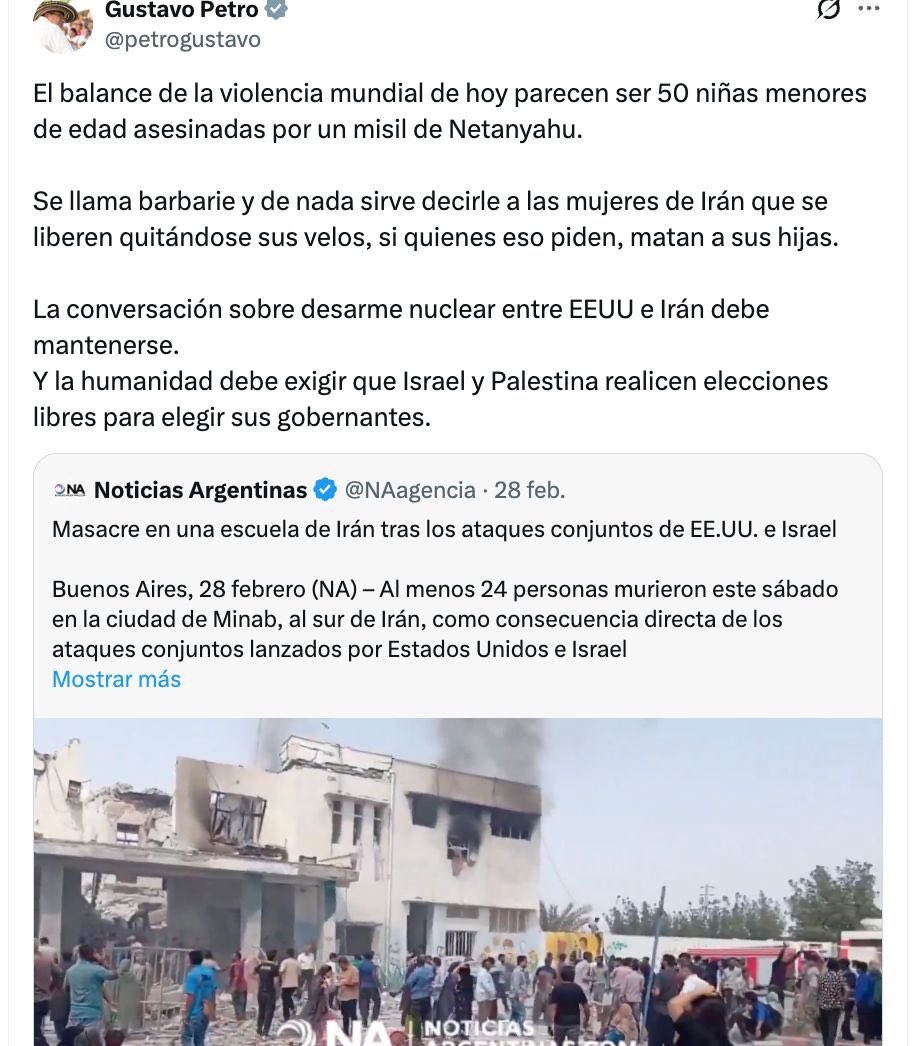 Don <a href="/petrogustavo/">Gustavo Petro</a> barbarie es dejar morir a 2.500 personas el año pasado por falta de medicamentos, barbarie haber permitido que el número de criminales en el país creciera a 27 mil, barbarie que se robaran en su gobierno el agua de La Guajira.