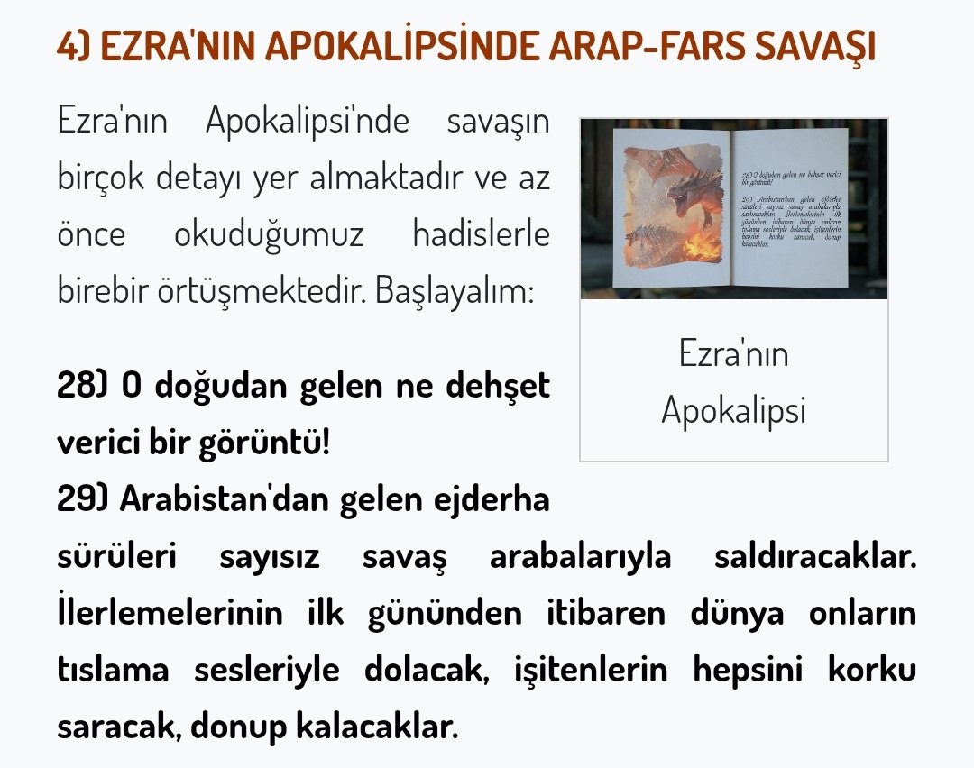 Şu Ezra Peygamber'de geçen Arap x Fars Savaşı başlangıç anlatımına bakın. Ağzından ateş çıkaran ejderhalar savaş jetleridir. Arabistan bölgesinden kalkan yüzlerce jet dönüşğmlü olarak sürekli havada kalarak 2000'den fazla hedef vurdu. Belgeselin tamamı:
youtu.be/Z2zcbYrRWqE?si…
