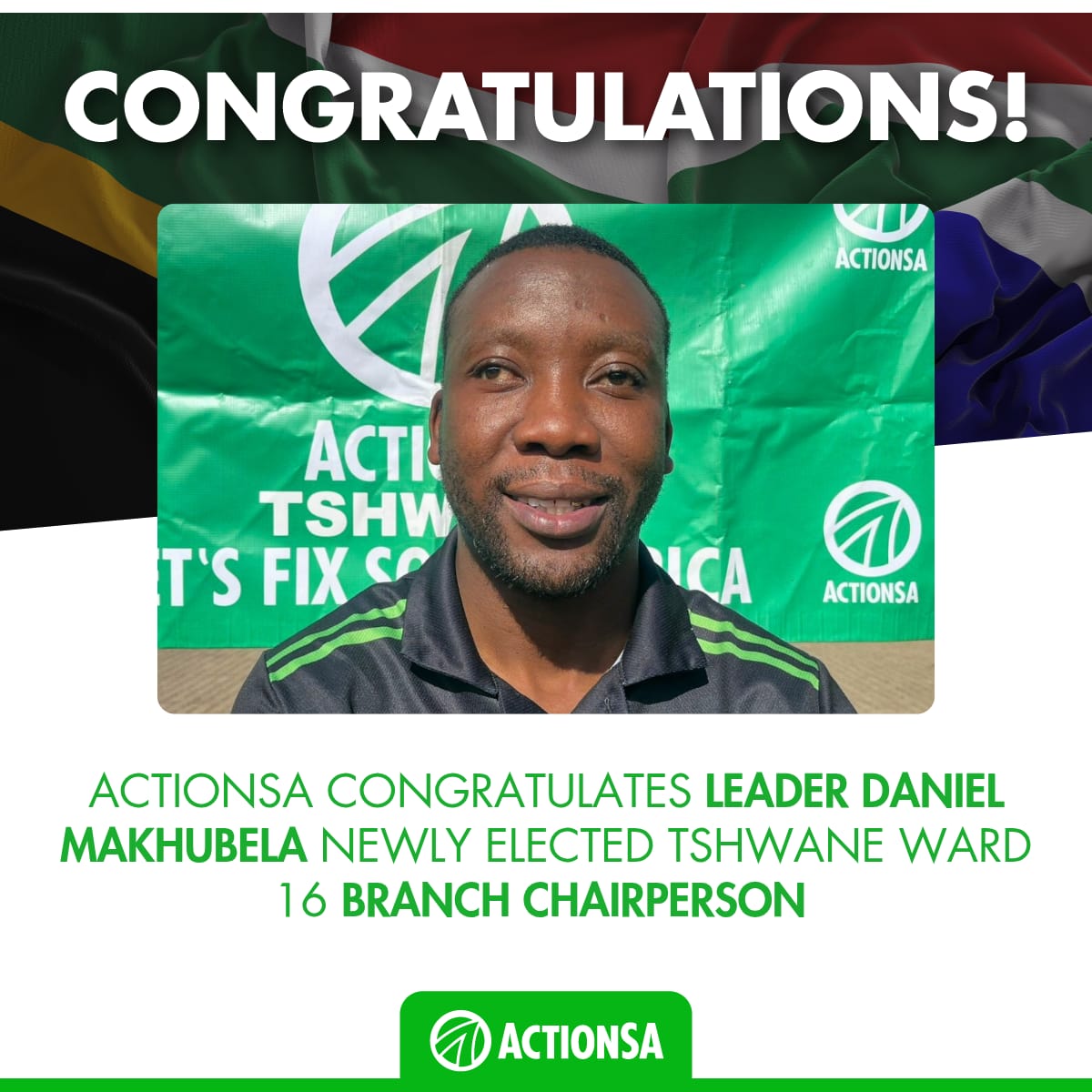 💚 WARD 16 💚  Tshwane welcomes another addition to the Branch Chairpersons. Congratulations, Leader Daniel Makhubela.