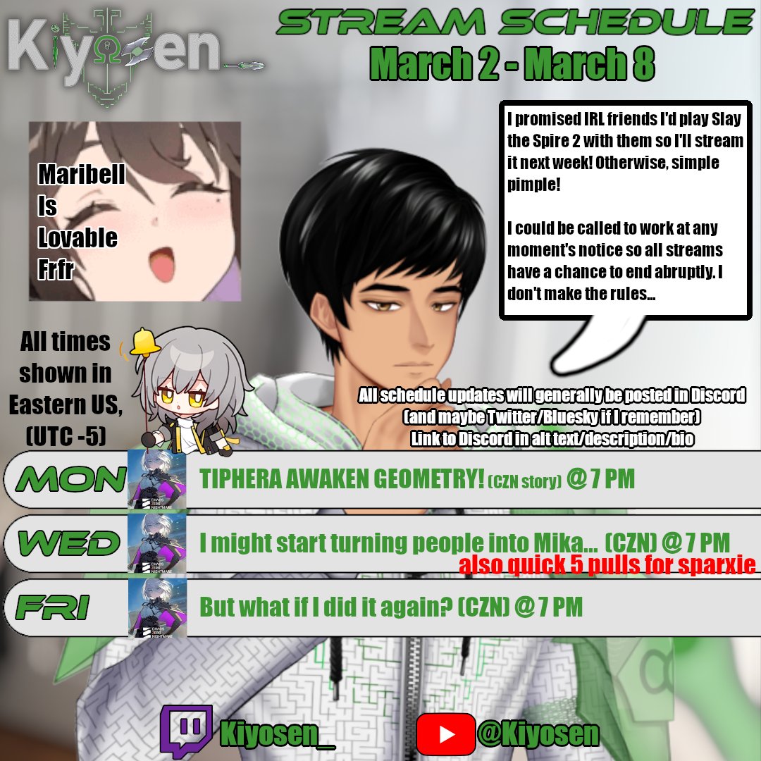 SCHEDULE! 🔔

I promised IRL friends I'd play Slay the Spire 2 with them so I'll stream it next week! Otherwise, simple pimple!