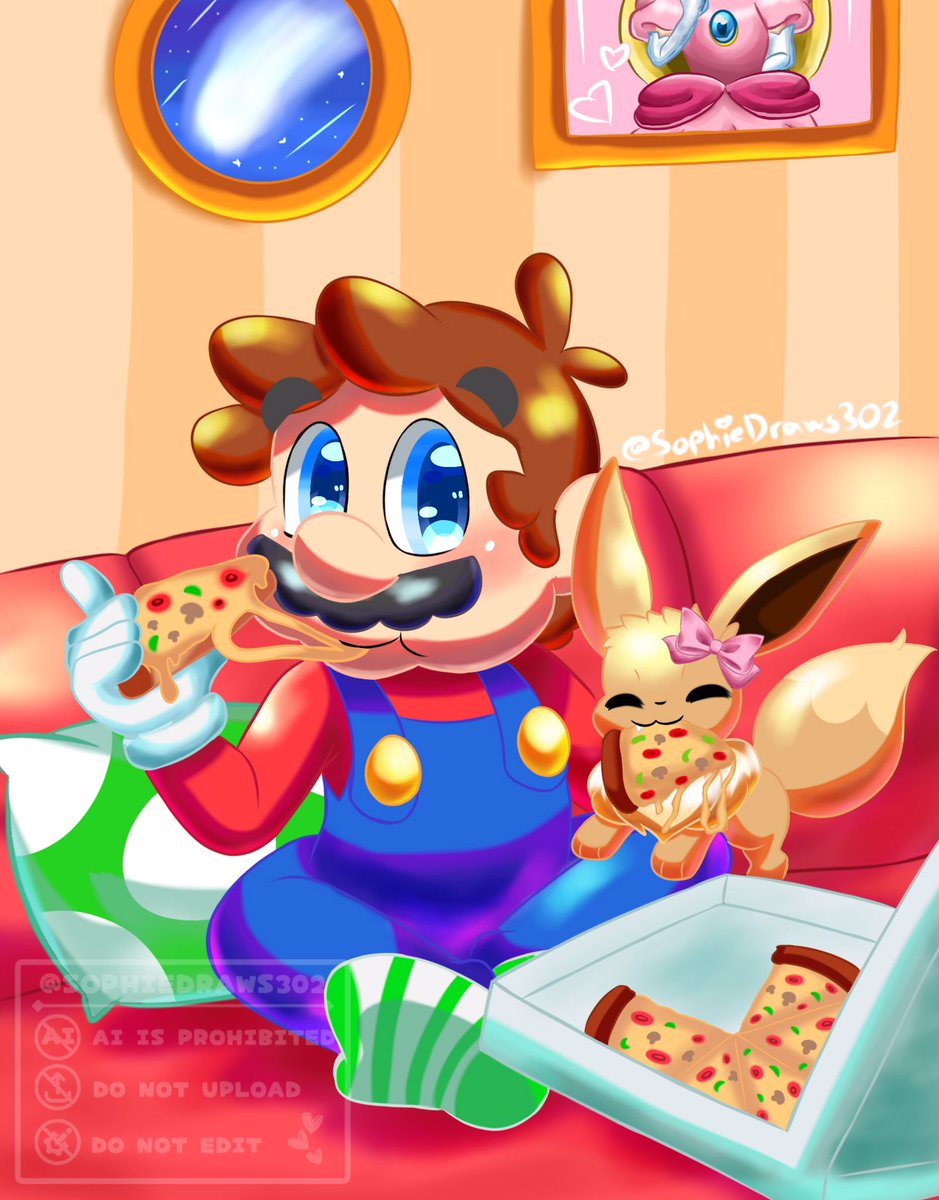 I've been eating pizza lately…!)😋❤️ #supermario #mario #eevee