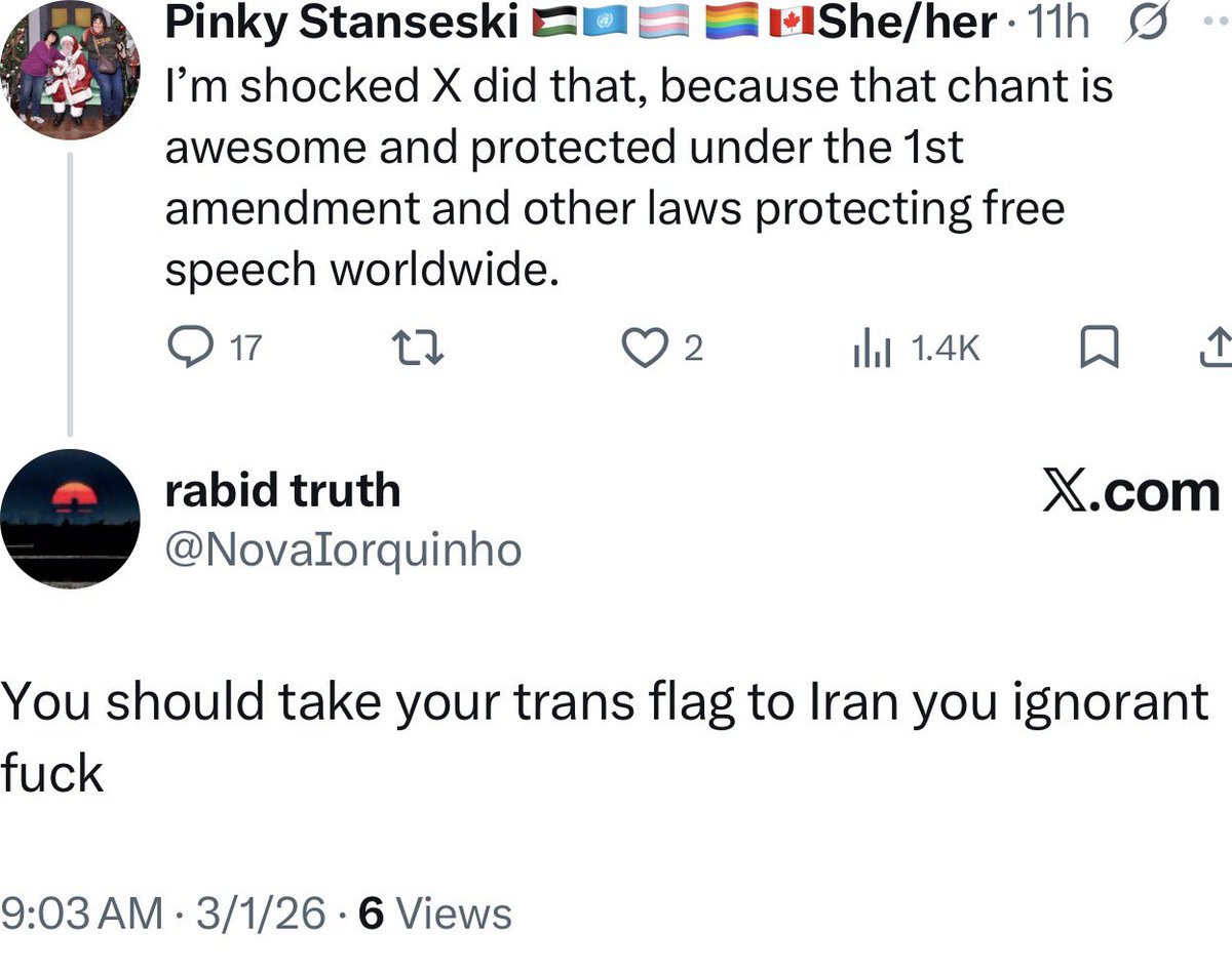 undergradwoman's tweet image. Dear #Fascist, my trans flag is safer in Ayatollah Khamenei’s #Iran than in Kansas or any other republican controlled state or locality.