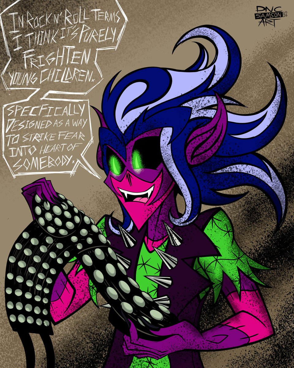 DNCSamsonART's tweet photo. Malevolent Samson holding a studded codpiece! Gene Simmons used to wore this thing. #DevombeezBandOfTheLivingDead #MalevolentSamson #MyOC https://t.co/agnHrErfxc