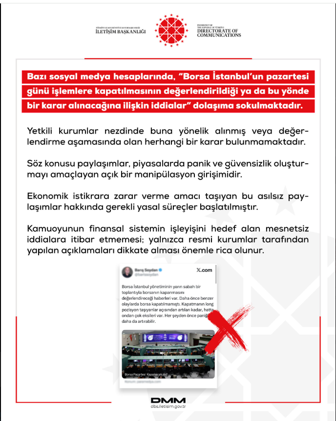 Knowledge_ilker's tweet photo. #bist100 için iletişim başkanlığından bu şekilde açıklama gelmiş .
Yarın için piyasalarımız acık olacakmış.
#gelelim bu haftaya
#bist100 global gelişmeler olmasa yurtiçi veriler ile desteğim ve alım bölgelerim 13400 idi.
#hürmüz bogazının kapatılması #brent #petrol ve #IranWar ile
#borsaistanbul için 12800 artık önemli konuma geldi..
#bist100
13400 - 12800 ana destekler
ara destek
bölgeleri ise 13184 -13054 12913 takip edeceğiz..