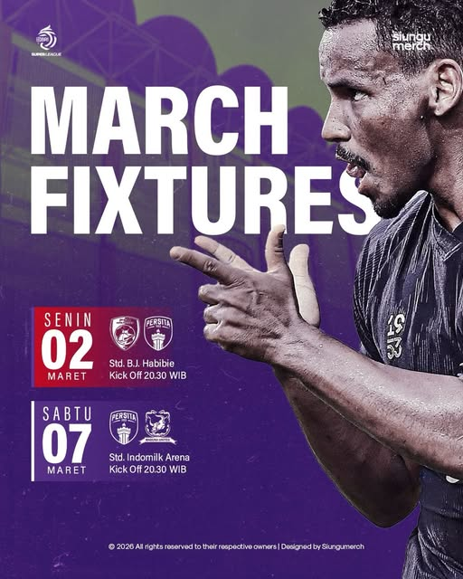 6 POINTS IS THE ONLY MISSION!

March is here, and it’s time to turn that energy all the way up! We’ve got two massive battles ahead, and we’re going in with one goal.
Full points and pure celebration!

#Persita #persitatangerang #pendekarcisadane #tangerang #siungumerch