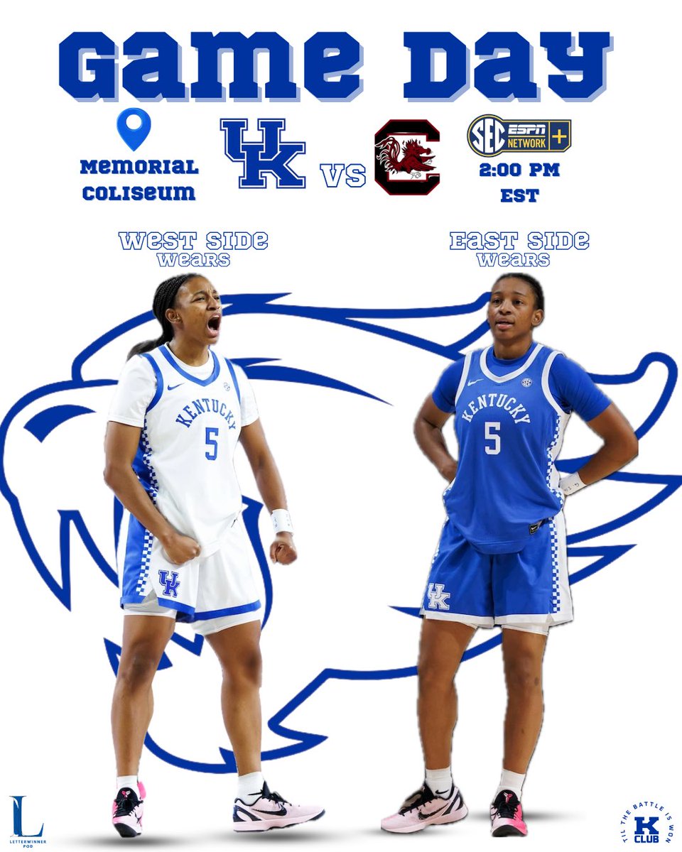 kentuckykclub's tweet image. It’s game day! The Lady Cats host South Carolina for senior day. 😼🐔

📍Memorial Coliseum 
⏱️ 2:00 PM EST
📺 SEC Network +

#BeatSC #SEC #CollegeBasketball