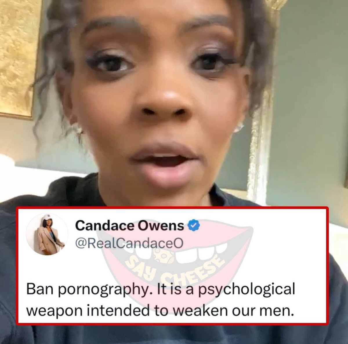 Candace Owens calls for pornography to be banned, saying it’s “a psychological weapon meant to weaken men.” 👀