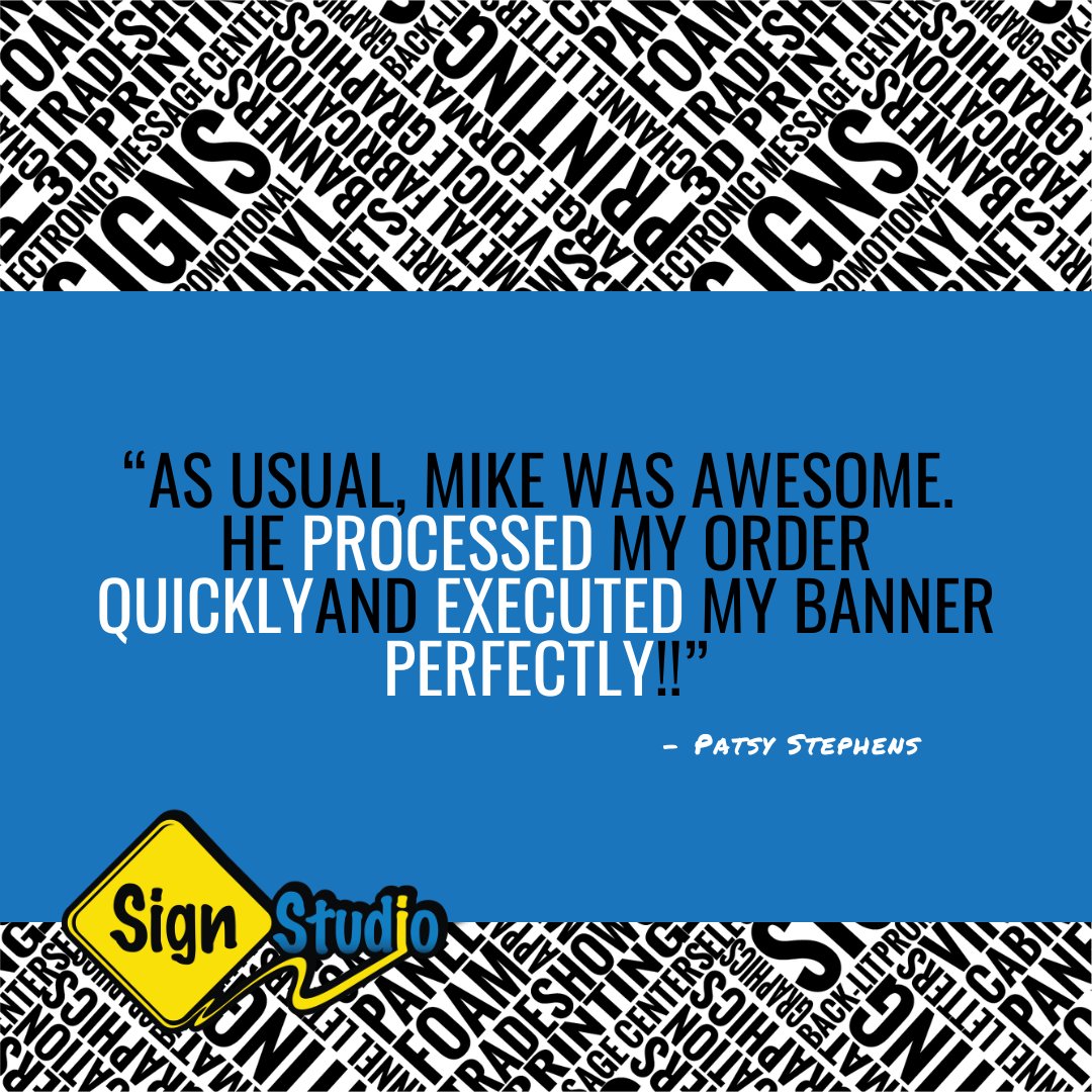 Thank you for the feedback, Patsy…&amp; a BIG thank you to Mike for always taking great care of our customers!  👏 | #signstudio #notjustsigns #completevisualmarketing #signmonkeys #signshop #nwasigns #wevegotyourback #yoursignsource #feedbackfriday #customerreview #feedback #review