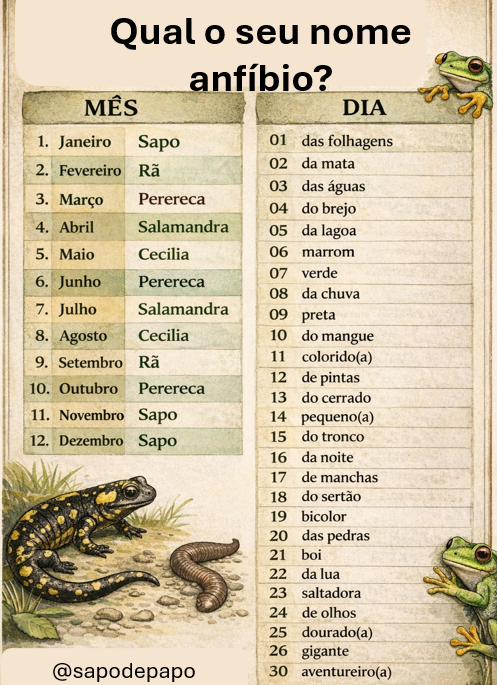 sapodepapo's tweet photo. baseado na data do seu aniversário, qual o seu nome anfíbio? o meu é perereca da mata https://t.co/WipI6TWhIq