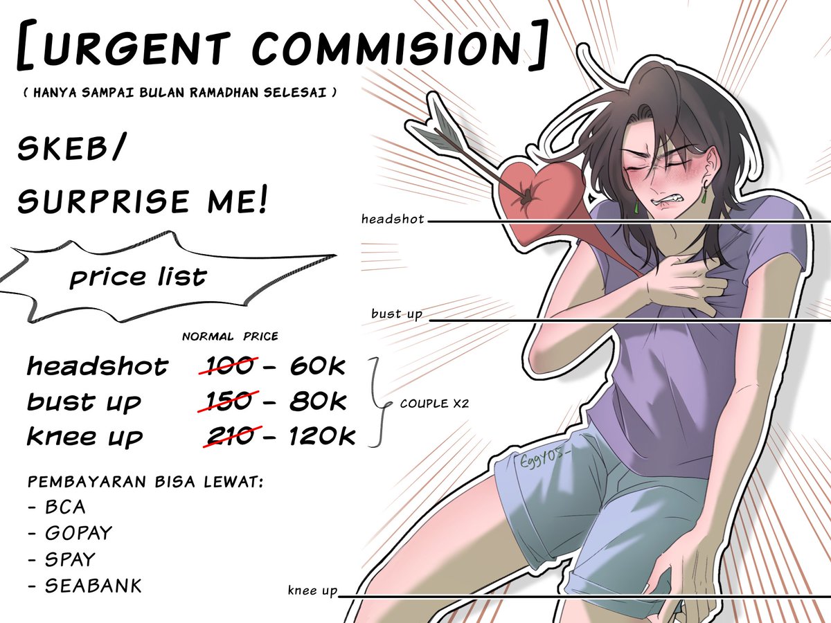 🔸[ Urgent commision]🔸
(❤️+🔄 sangat dihargai)
Terimakasih kawan

Dikarenakan bbrapa hari sebelum lebaran sampai ke lebaran ada beberapa pengeluaran, jadi aku mau cari tambahan disini. Promo ini berlaku sampai akhir bulan ramadhan aja ya, slesai itu hrga bakal balik normal lagi