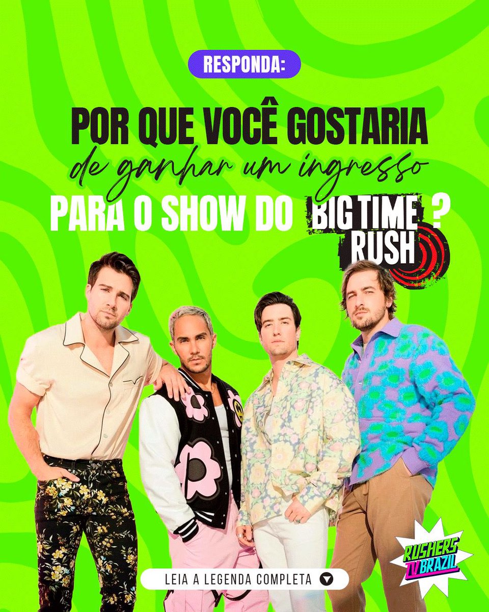 🚨 VOCÊ TEM MAIS UMA CHANCE DE VER O BTR AO VIVO! O Rushers TV Brazil vai presentear mais um(a) fã com 1 ingresso para o setor Mezanino (INTEIRA) do show do Big Time Rush em São Paulo! Corre lá pra participar: instagram.com/p/DVWDiVgEXMk/…