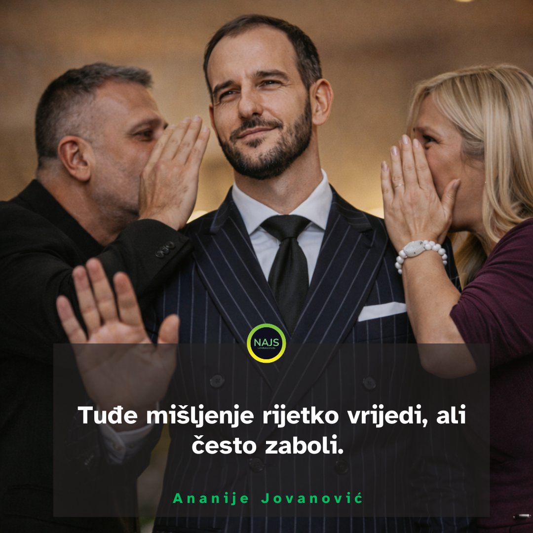 NAJS_Comm's tweet photo. Nije svako mišljenje vrijedno naše pažnje. Publika je tu da nas sluša i nešto novo nauči, a ne da nas definiše. Sloboda u javnom nastupu počinje onog trenutka kada prestanemo da se pitamo šta će drugi reći i počnemo da govorimo ono što ima svrhu i smisao. 🎤✨

#ananijejovanovic https://t.co/XBsjOvCsW3