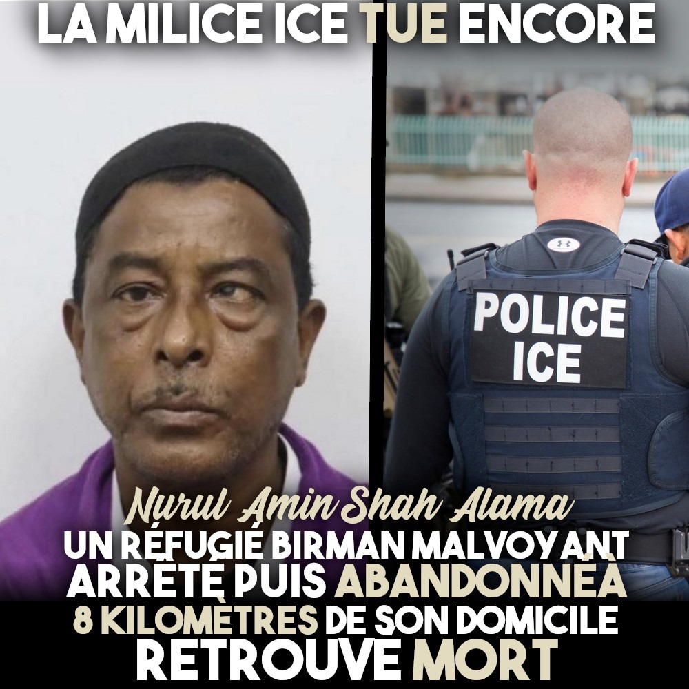 ContreAttaque_'s tweet photo. L'ICE TUE ENCORE : UN RÉFUGIÉ BIRMAN MALVOYANT ABANDONNÉ PAR LA MILICE DE TRUMP À 8 KM DE SON DOMICILE RETROUVÉ MORT

Une horreur en chasse une autre de l'autre côté de l'Atlantique.

1/2 ⤵️ https://t.co/iTcLFpe0Gb
