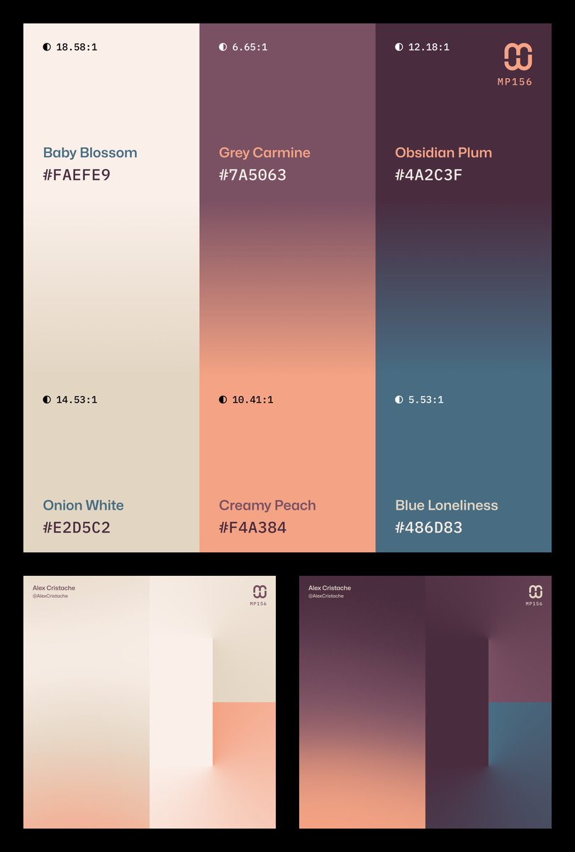 AlexCristache's tweet photo. 100 entries ago in the #MindfulPalettes series, the 156th color palette with its beautiful vibrant accent, nocturnal vibe and gorgeous gradients were released.

#DesignInspiration https://t.co/IJuVfziEr5