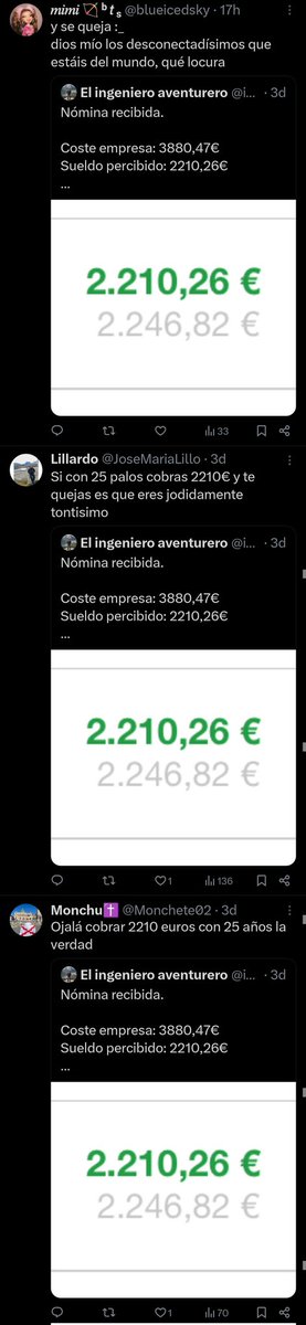 Yo entiendo que cuando un youtuber por gritar desde su silla se queje de que el Estado le quita la mitad de lo que gana, genere cierto resquemor en la sociedad.

Pero tenemos un ingeniero cobrando poco más del sueldo mínimo y la gente lapidándolo jsjsjsjjs.

Somos Nigeria.