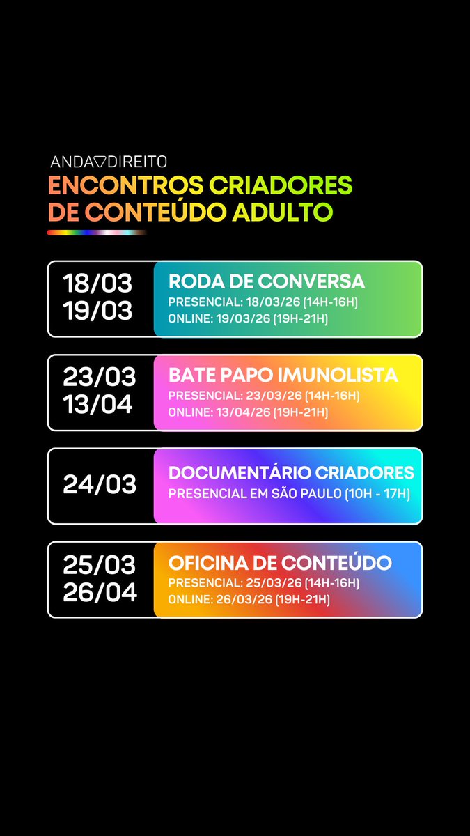 Encontros de Criadores de Conteúdo Adulto: Março/Abril de 2026 🤓

Se você valoriza se preocupa com impacto do seu conteúdo no seu público sobre o consentimento, práticas de saúde sexual e relações saudáveis, estes encontros são para você!

Participe
forms.office.com/e/UF2DkEb6Hy